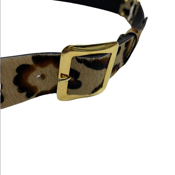 Garuglieri 100% Genuine Leather Calf Hair Gold Tone Belt Animal Print - Picture 3 of 11